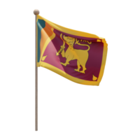 Sri Lanka 3d illustration flag on pole. Wood flagpole png