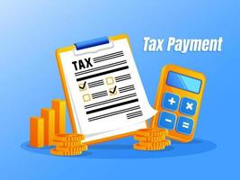 Tax payment concept with paper documents and calculator vector