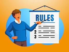a man explains a list of rule guidelines vector