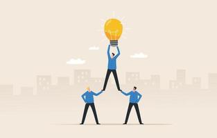 Teamwork creative success. Innovative ideas to drive teams. unity of employee. Team of businessmen hold a large light bulb.