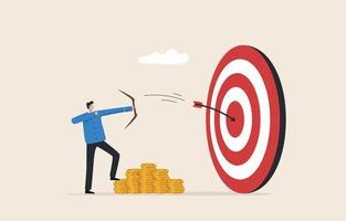 business goals or duties and responsibilities. complete project goals and reward bonuses, businessmen hit the bullseye and get monetary reward. vector