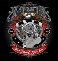 v twin con fondo de águila y cinta vector