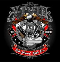 v twin con fondo de águila y cinta vector