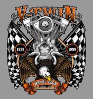 v twin and eagle on racing flag vector