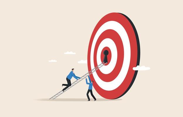 Stairway to the goal. Face challenges to achieve great goals. motivation to achieve bigtarget. Business teams help each other climb the ladder to reach big goals.