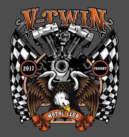 v twin and eagle on racing flag vector