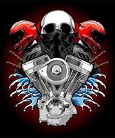 v twin engine with skull and bikers vector