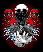 v twin engine with skull and bikers vector