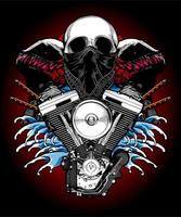 v twin engine with skull and bikers vector