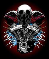 v twin engine with skull and bikers vector