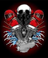 v twin engine with skull and bikers vector