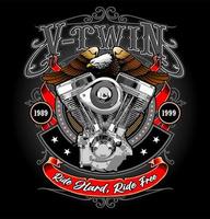 v twin con fondo de águila y cinta vector