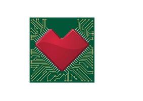 Stylized red heart shape on a circuit board vector