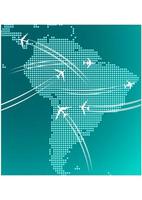 Map of South America with trace of airplanes