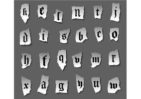 Vintage alphabet  letters on turned paper vector