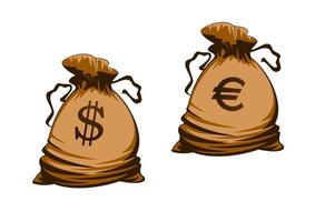 Euro and dollar money bag vector