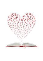 Open book with heart of letters vector