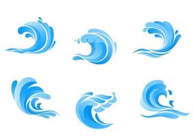 Set of blue sea waves vector