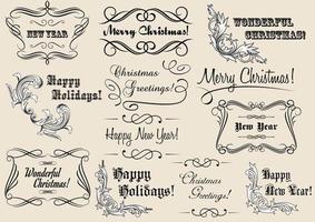 Christmas and New Year calligraphic headlines vector