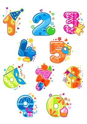 Cartoon digits and numbers with toys