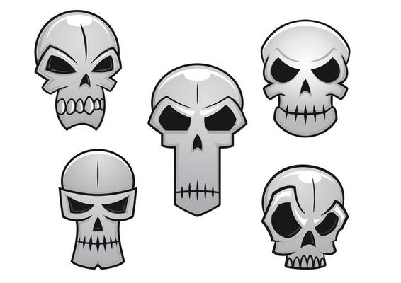 Cartoon skulls set with danger emotions