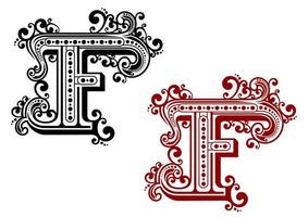 Vintage letter F with decorative elements vector