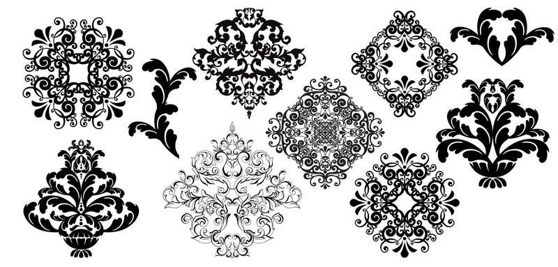 Vector damask vintage baroque scroll ornament swirl. Victorian monogram heraldic shield swirl. Retro floral leaf pattern border foliage antique  acanthus calligraphy engraved tattoo.Tile decor element