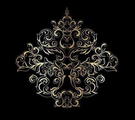 Vector damask vintage baroque scroll ornament swirl. Victorian monogram heraldic shield swirl. Retro floral leaf pattern border foliage antique  acanthus calligraphy engraved tattoo.Tile decor element