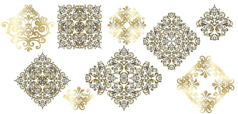Vector damask vintage baroque scroll ornament swirl. Victorian monogram heraldic shield swirl. Retro floral leaf pattern border foliage antique  acanthus calligraphy engraved tattoo.Tile decor element