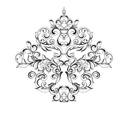 Vector damask vintage baroque scroll ornament swirl. Victorian monogram heraldic shield swirl. Retro floral leaf pattern border foliage antique  acanthus calligraphy engraved tattoo.Tile decor element