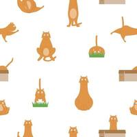 Seamless pattern with a set of cats in different poses. Vector illustration for background, fabric and packaging. Flat style.