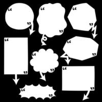 conjunto de colección de globos de burbujas de voz en blanco con punta de flecha y comillas, banner de cuadro de texto, pensar, hablar, hablar, plantilla, plano, diseño, ilustración vectorial vector