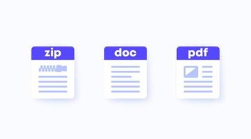 Zip, Doc And Pdf File Icons