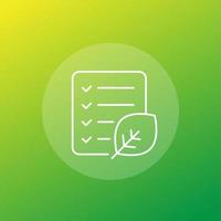 eco friendly line icon with a checklist, vector