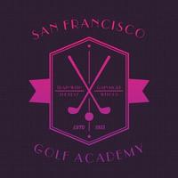 Golf academy logo, emblem with clubs vector