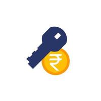 Key money icon with indian rupee vector