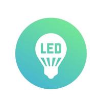 led light bulb, lamp icon, round pictogram on white vector