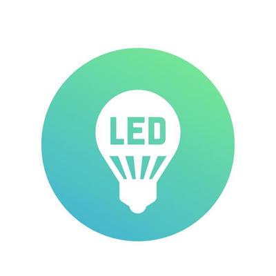 led light bulb, lamp icon, round pictogram on white