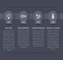 Startup infographic template elements, 1, 2, 3, 4 steps, timeline, in gray and white, vector illustration