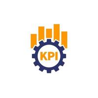 icono de indicador de rendimiento clave kpi con engranaje y gráfico vector