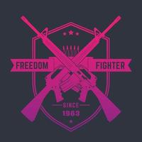luchador por la libertad, emblema vintage con rifles de asalto, ilustración vectorial