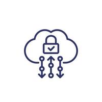 Secure cloud access, protected hosting line icon vector