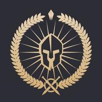 emblema, logo con casco espartano, dorado en la oscuridad, el grunge se puede quitar fácilmente vector