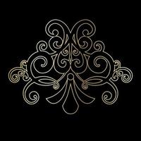 Vector damask vintage baroque scroll ornament swirl. Victorian monogram heraldic shield swirl. Retro floral leaf pattern border foliage antique  acanthus calligraphy engraved tattoo.Tile decor element