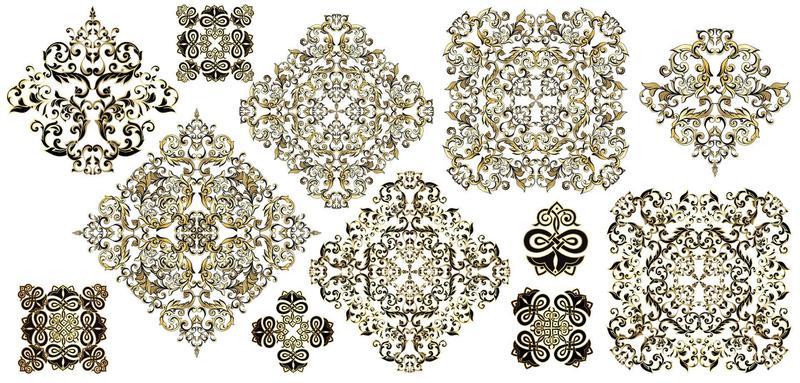 Vector damask vintage baroque scroll ornament swirl. Victorian monogram heraldic shield swirl. Retro floral leaf pattern border foliage antique  acanthus calligraphy engraved tattoo.Tile decor element