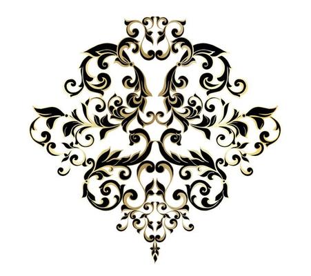 Vector damask vintage baroque scroll ornament swirl. Victorian monogram heraldic shield swirl. Retro floral leaf pattern border foliage antique  acanthus calligraphy engraved tattoo.Tile decor element