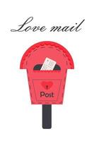 Love mailbox with letter and heart lock. Love mail quote. Greeting card or poster. vector