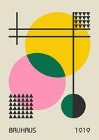 Minimal vintage 20s geometric design posters, wall art, template, layout with primitive shapes elements. Bauhaus retro pattern background, vector abstract circle, triangle and square line art.