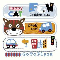 happy cat in the city funny animal cartoon vector