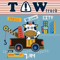 tow truck and cow funny animal cartoon